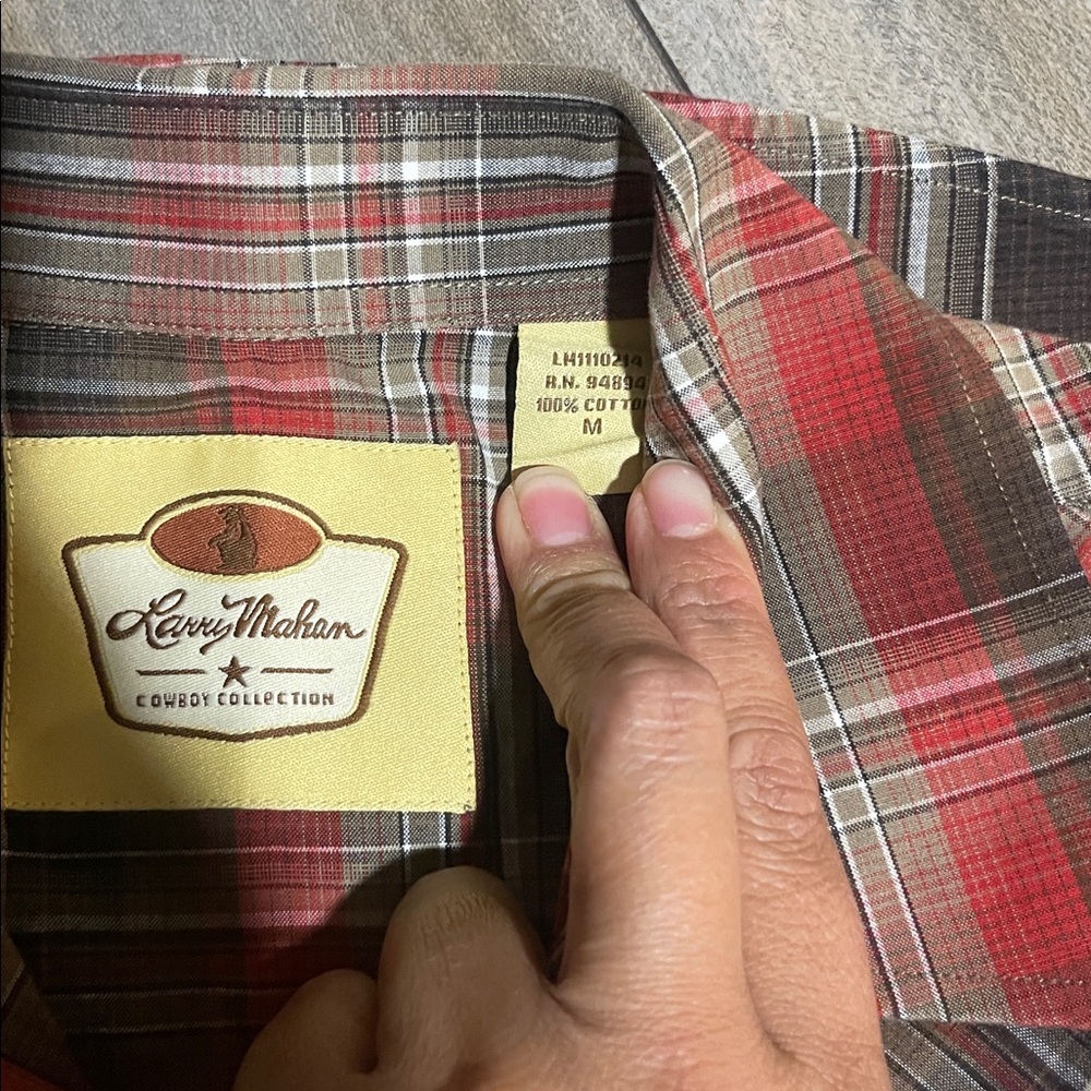 Larry Mahan Red and Brown Plaid Button Down Shirt - Picture 6 of 8